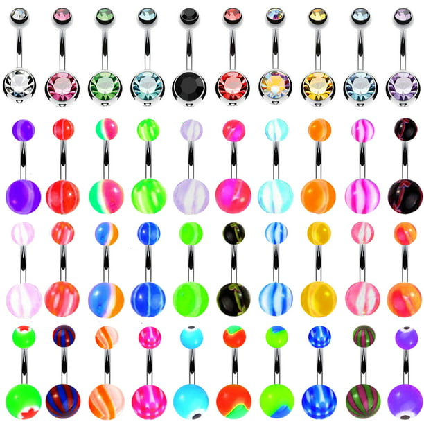 Belly Button Rings 14g Fancy Dangle Mix Randomly Surgical Steel 10 Pack
